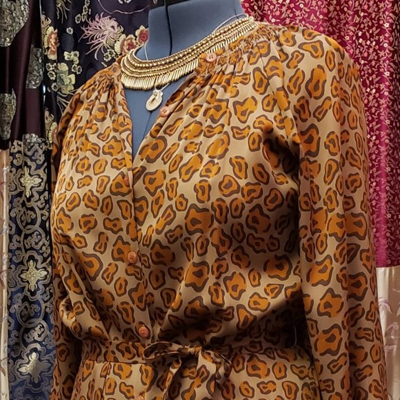 Tucker Leopard Print Silk Maxi Peasant Shift Dress - Picture 6 of 14